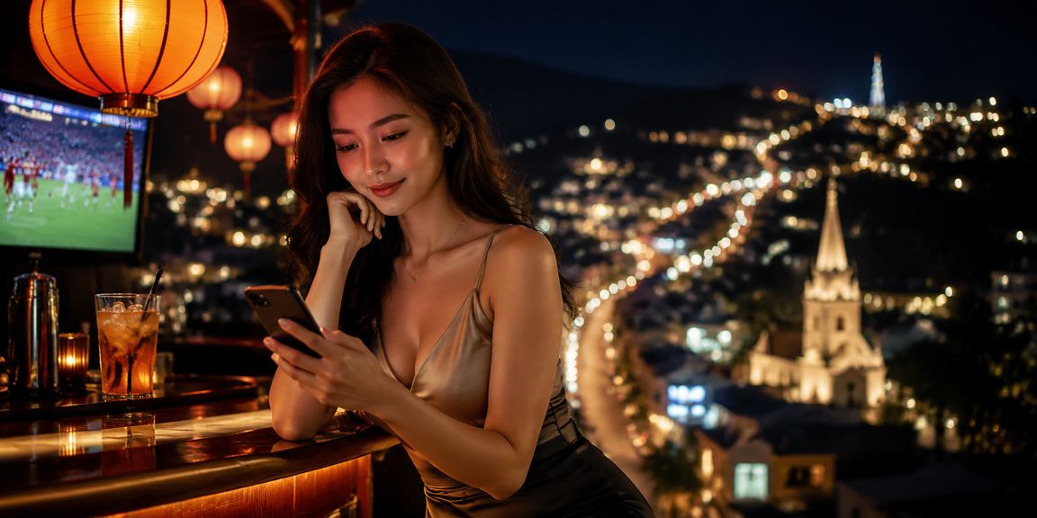 Người dùng xem kèo thể thao dưới ánh đèn lồng tại phố cổ Hội An